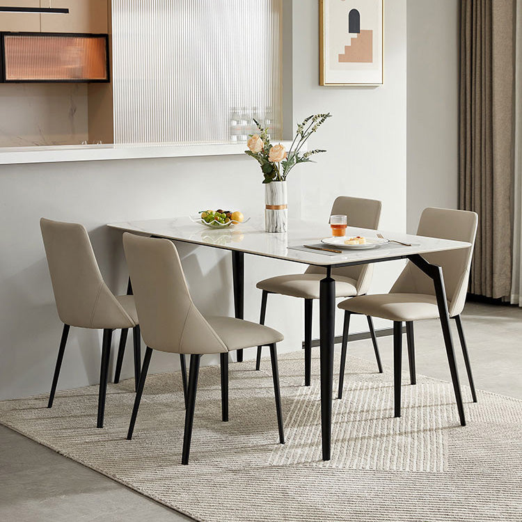 White Stone Top Dinette Table with Metal Legs Rectangle Home Dining Table