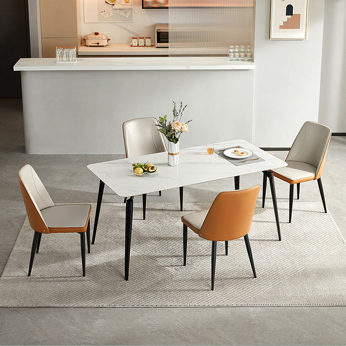 White Stone Top Dinette Table with Metal Legs Rectangle Home Dining Table