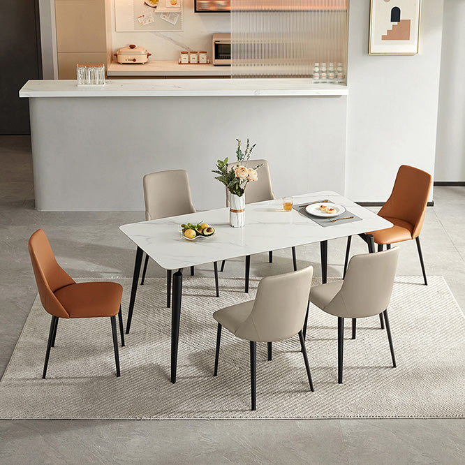 White Stone Top Dinette Table with Metal Legs Rectangle Home Dining Table