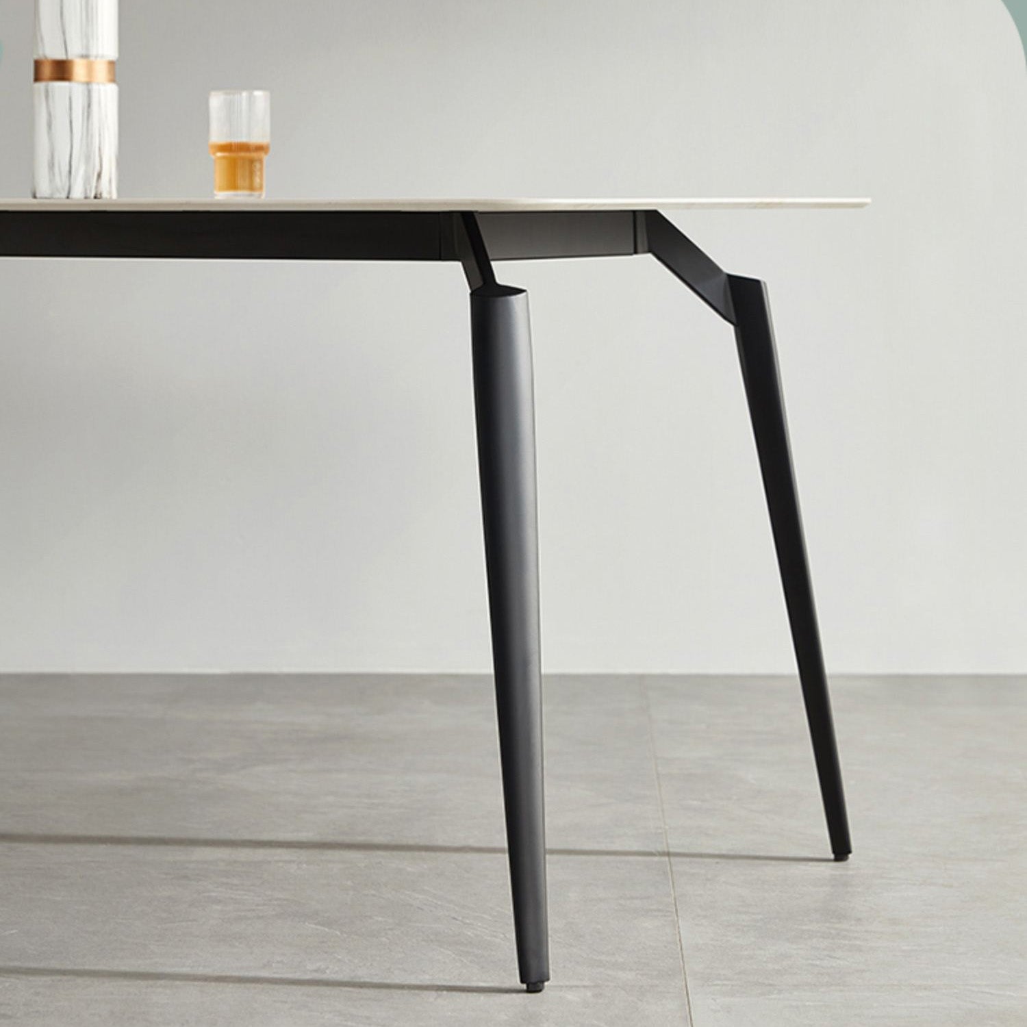 White Stone Top Dinette Table with Metal Legs Rectangle Home Dining Table