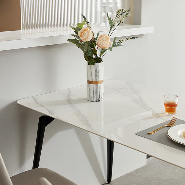 White Stone Top Dinette Table with Metal Legs Rectangle Home Dining Table