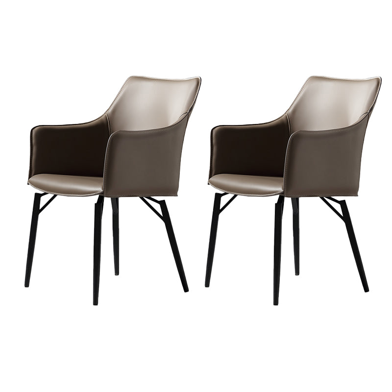 Indoor Faux Leather Dining Arm Chair Metal Frame Arm Chair in Gray