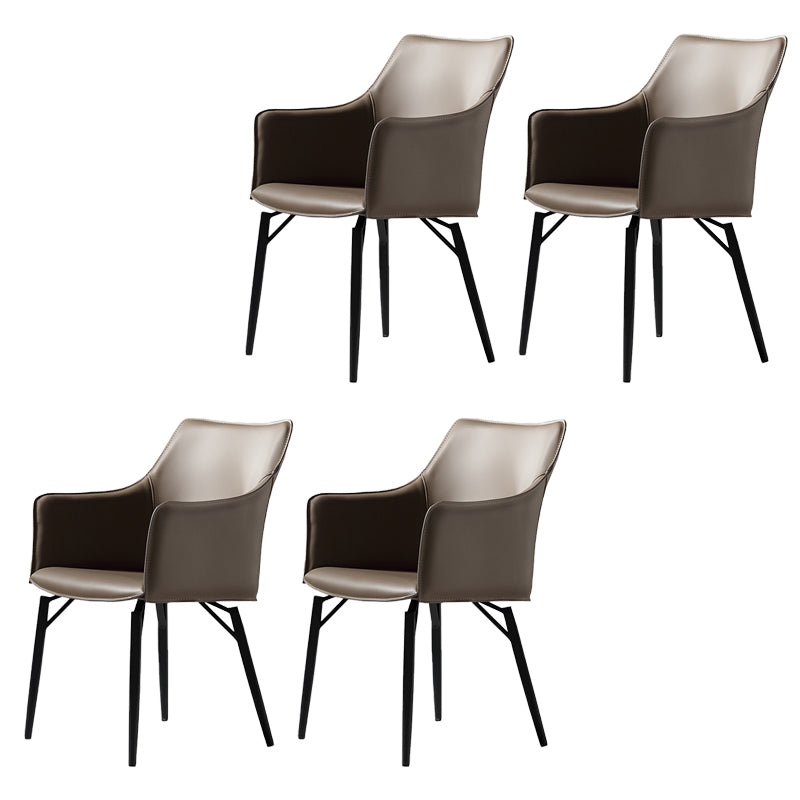 Indoor Faux Leather Dining Arm Chair Metal Frame Arm Chair in Gray