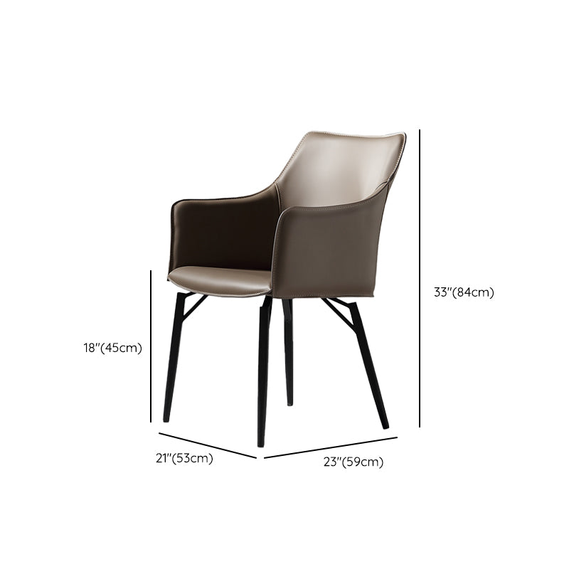 Indoor Faux Leather Dining Arm Chair Metal Frame Arm Chair in Gray