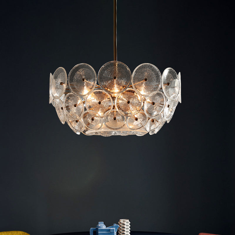 Acrylic Circle Panel Chandelier Lighting Modernist 3 Bulbs Hanging Pendant Lamp in Gold