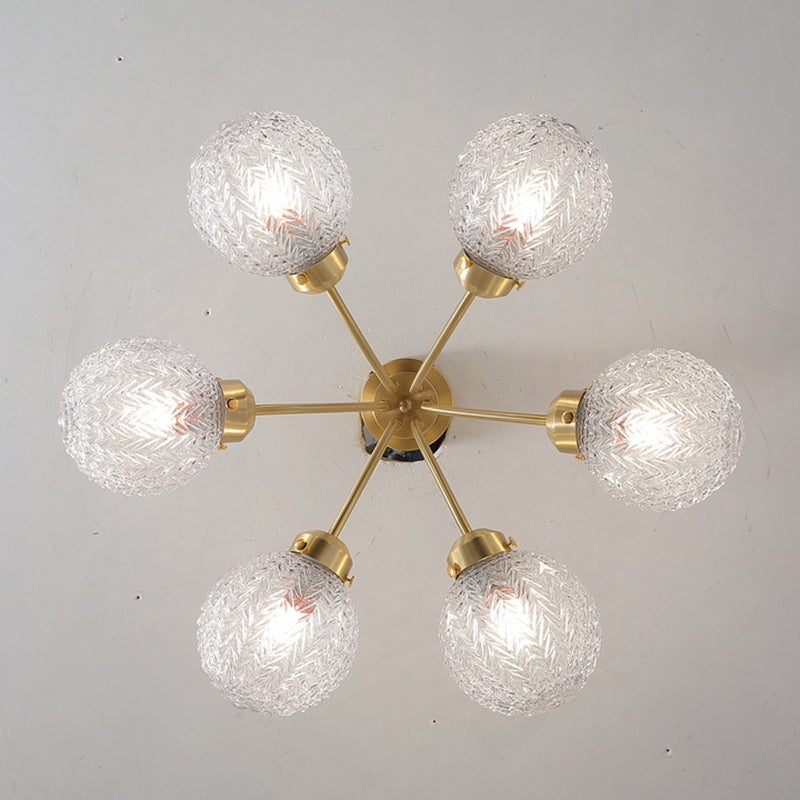 Glass Sputnik Semi Flush Mount Fixture Modern Flush Light Fixture in Gold