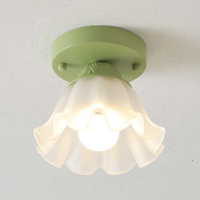 Contemporary Flush Mount Light Green Flush Mount Ceiling Light Fixture with Glass Shade