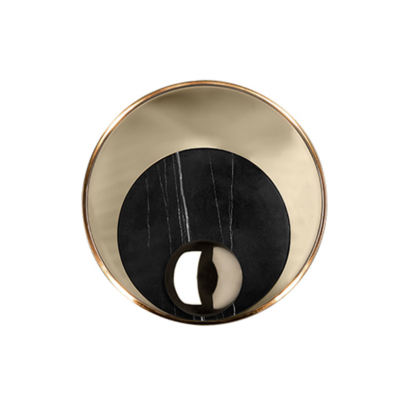 Round Marble LED Sconce Lighting Modernist 1 Head White/Black Wall Mounted Lamp with Gold Metal Backplate