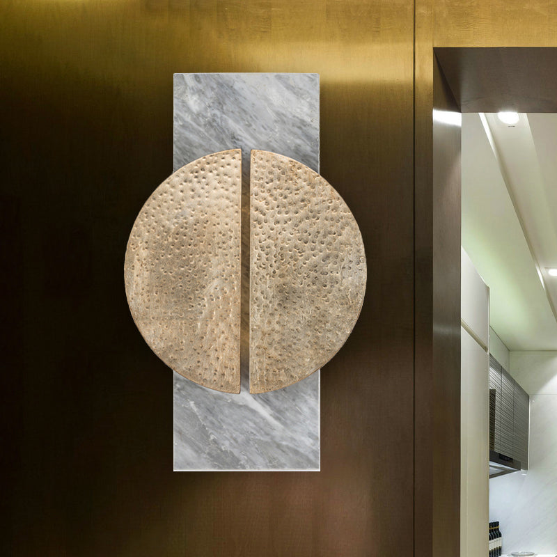 Metallic Disconnected Circle Wall Lamp Minimalist 1-Head LED Wall Light Sconce in Black/White with Rectangle Marble Backplate, Warm/White Light