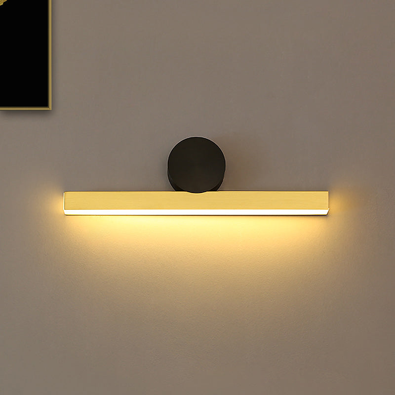 Einfache lineare Waschtischwandhalterung Leuchtmetall LED Schlafzimmer Lampe mit schwarzer Röhrchen -Rückplatte in goldenem, weißem/warmem Licht