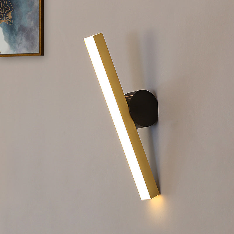 Einfache lineare Waschtischwandhalterung Leuchtmetall LED Schlafzimmer Lampe mit schwarzer Röhrchen -Rückplatte in goldenem, weißem/warmem Licht