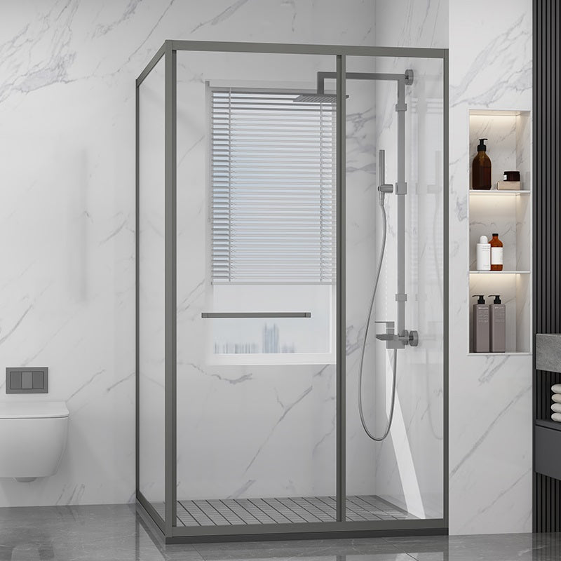 Tempered Shower Bath Door Transparent Metal Framed Grey Shower Door