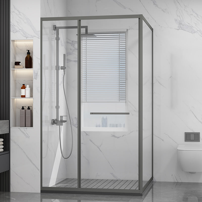 Tempered Shower Bath Door Transparent Metal Framed Grey Shower Door
