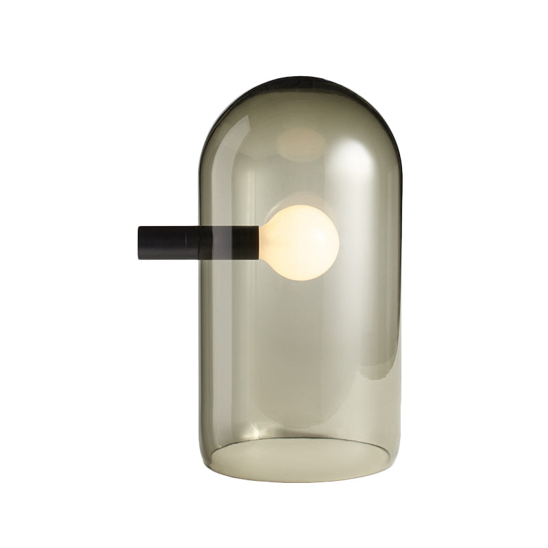 Clear Glass Bell Night Table Light Modernist 1-Bulb Black Desk Lamp with Suspended Design