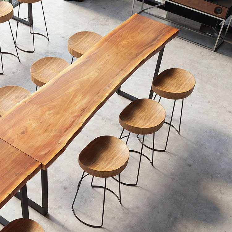 Solid Wood Bar Stools Modern Backless Dining Stools with Metal Base