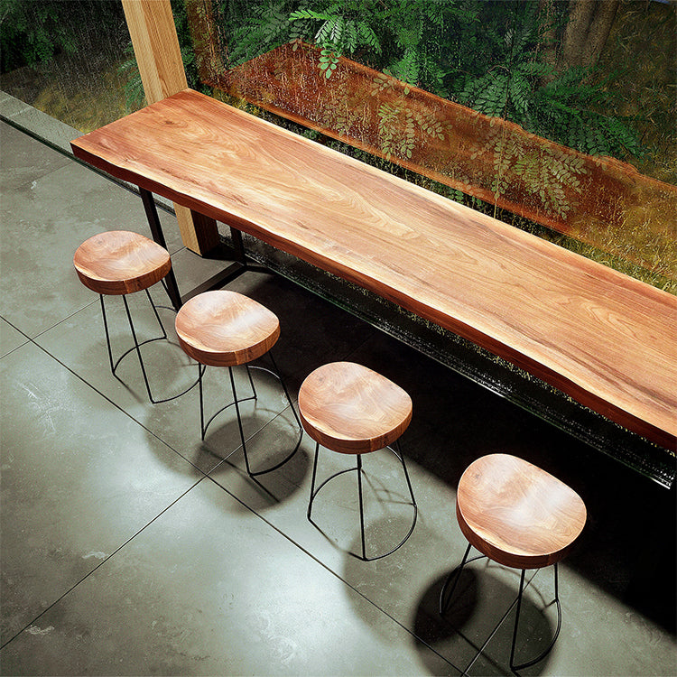 Solid Wood Bar Stools Modern Backless Dining Stools with Metal Base