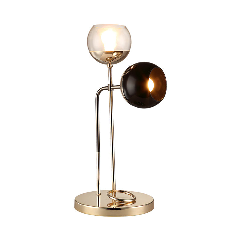 Ball Table Light Post-Modern Clear and Black Glass 2-Light Living Room Desk Lamp in Gold
