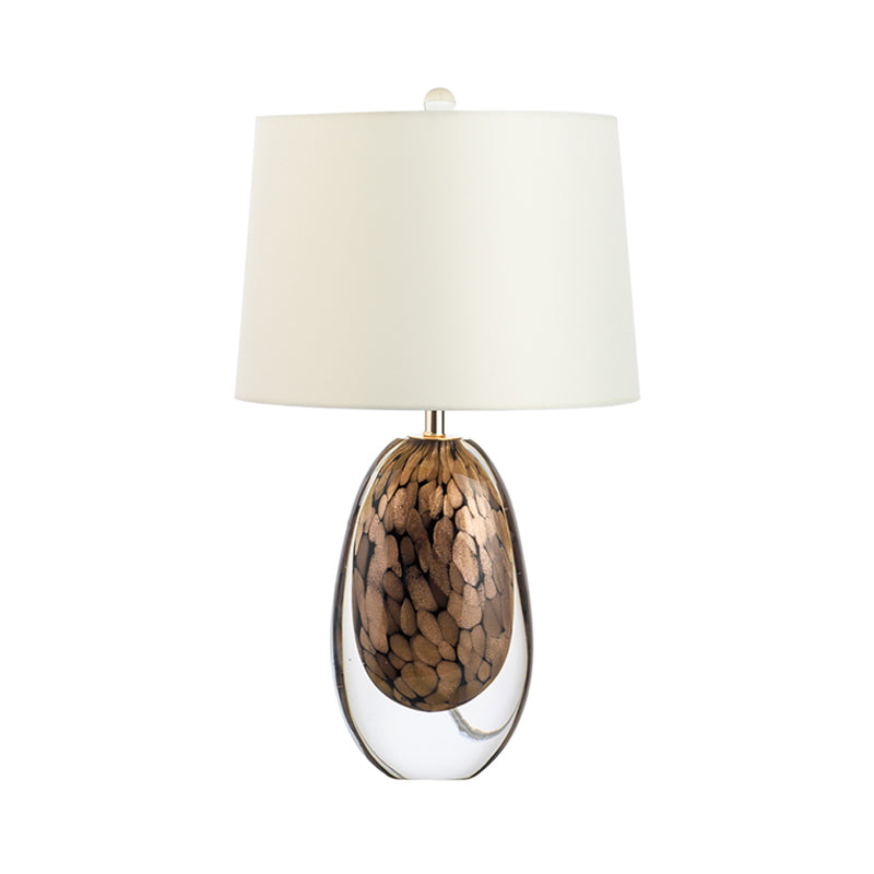 White Drum Nightstand Light Modernist 1 Light Fabric Table Lamp with Oval Colored Glaze Base