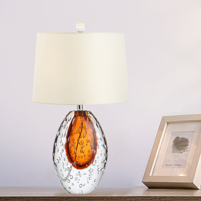 Lampada da tavolo moderna ovale in vetro trasparente a bolle, con 1 lampadina, lampada da comodino in tessuto per camera da letto, colore bianco