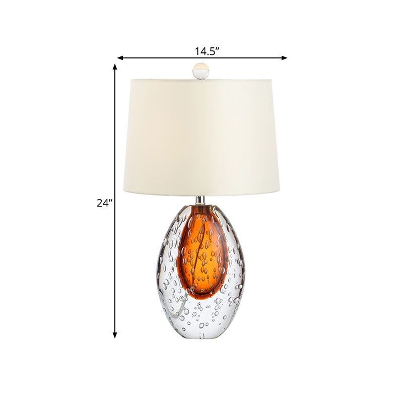 Lampada da tavolo moderna ovale in vetro trasparente a bolle, con 1 lampadina, lampada da comodino in tessuto per camera da letto, colore bianco