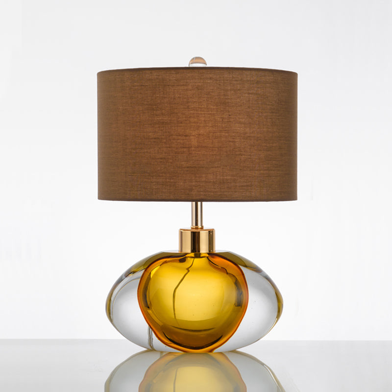 Colored Glaze Fish Tank Table Light Modernism 1-Head Brown Fabric Nightstand Lamp for Bedside