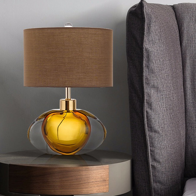 Colored Glaze Fish Tank Table Light Modernism 1-Head Brown Fabric Nightstand Lamp for Bedside