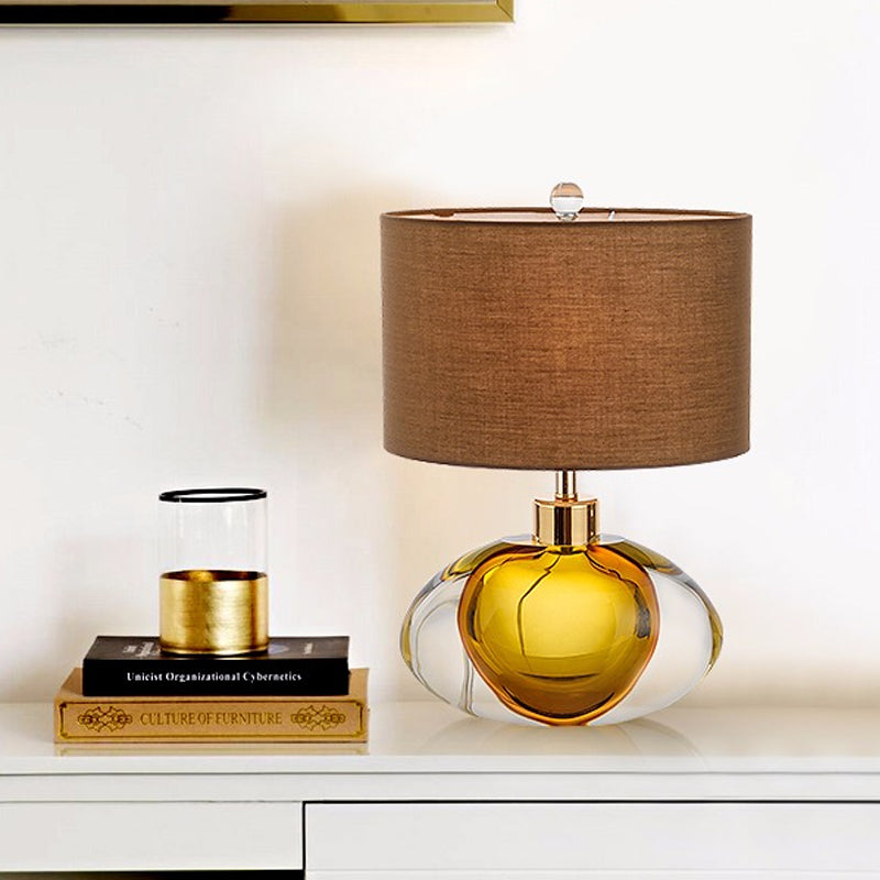 Colored Glaze Fish Tank Table Light Modernism 1-Head Brown Fabric Nightstand Lamp for Bedside