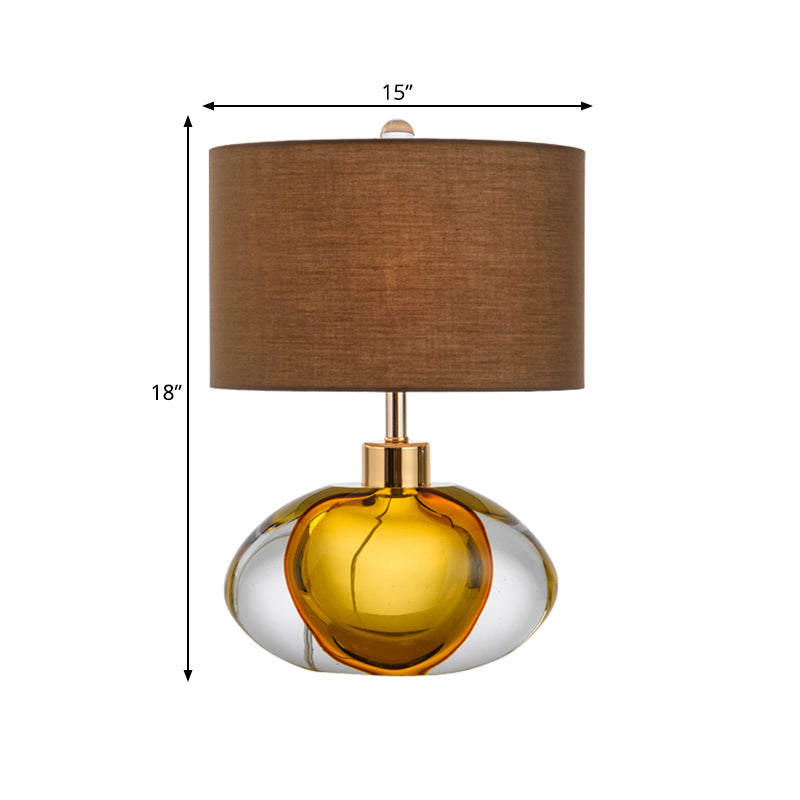 Colored Glaze Fish Tank Table Light Modernism 1-Head Brown Fabric Nightstand Lamp for Bedside