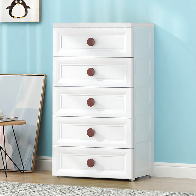 Contemporary Plastic Kids Nightstand 5 Drawers Vertical Nursery Dresser for Home