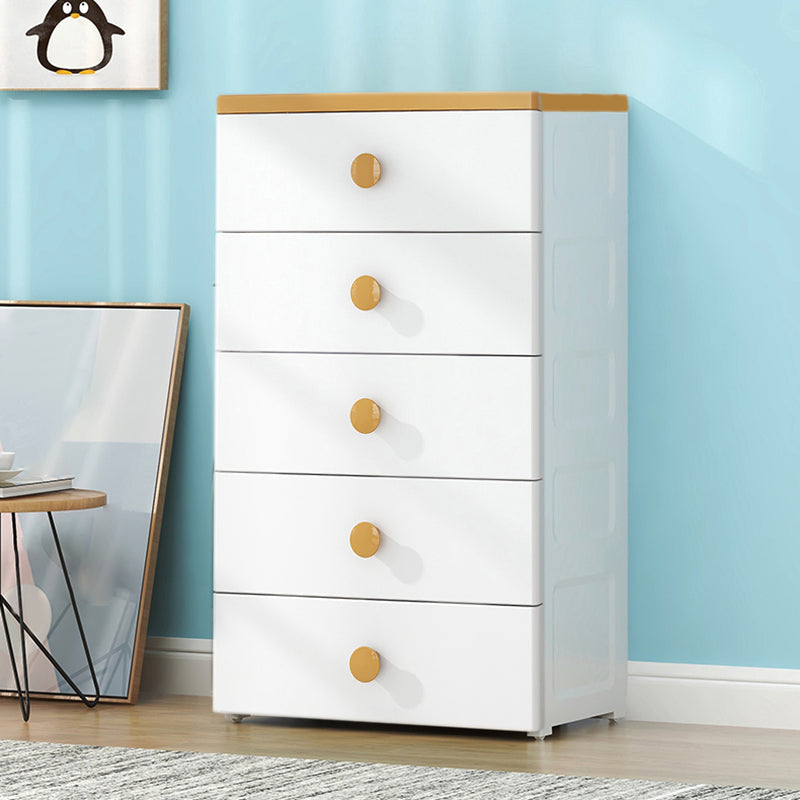Contemporary Plastic Kids Nightstand 5 Drawers Vertical Nursery Dresser for Home