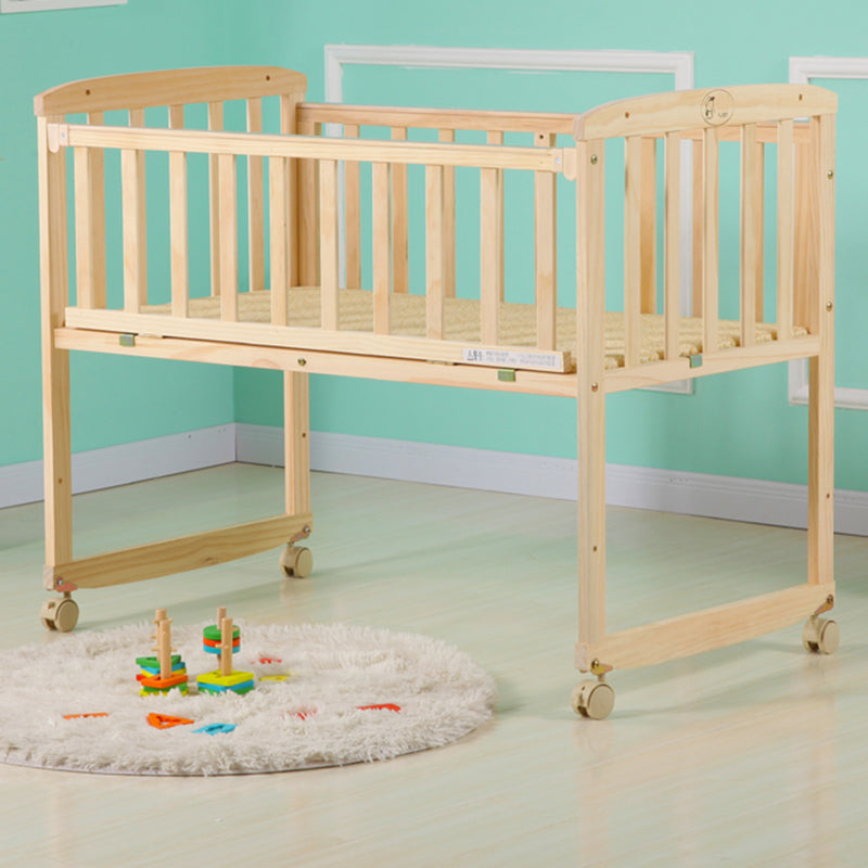 Farmhouse Pine Bed Solid Wood Baby Crib with Guardrails and Casters