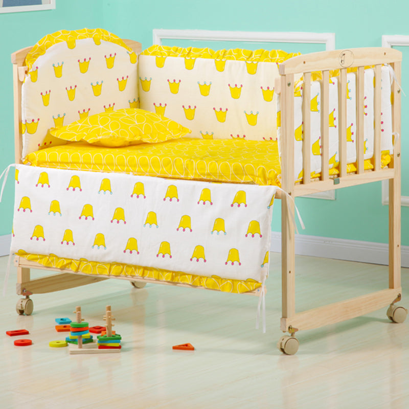 Farmhouse Pine Bed Solid Wood Baby Crib with Guardrails and Casters