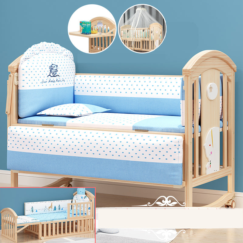 Contemporary Wooden Nursery Crib Rectangle Brown with Casters