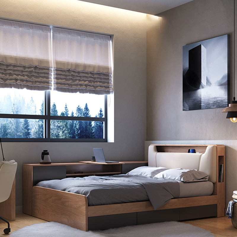 Contemporary Standard Bed Wood Upholstered Headboard Panel Bed