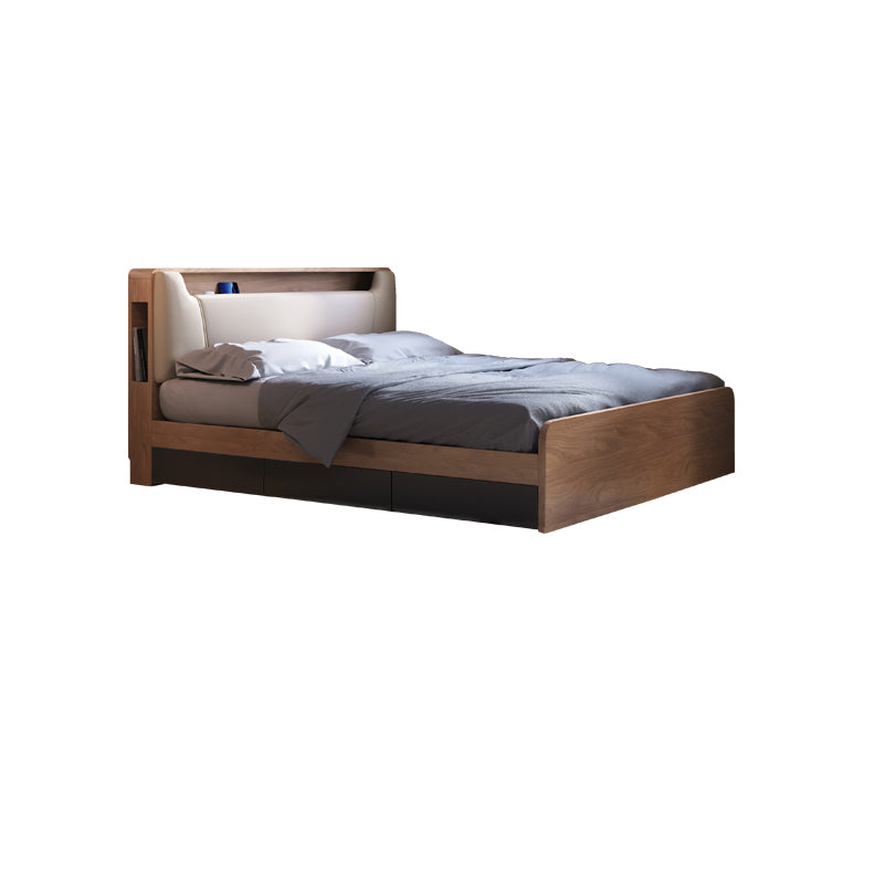 Contemporary Standard Bed Wood Upholstered Headboard Panel Bed