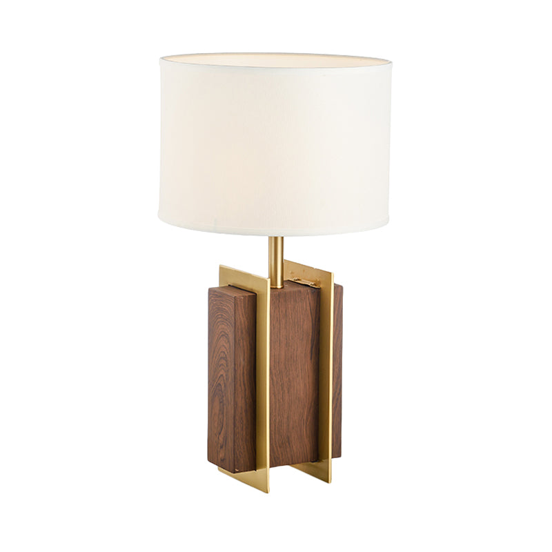 Lampe de bureau rectangulaire en métal, lampe de table moderniste en tissu à 1 tête en or avec détails en bois