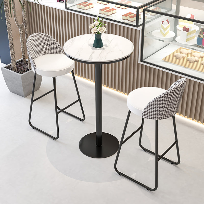 Modern Round Bar Table Set 1/3 Pcs Stone Top Bar Table and Leather Stools