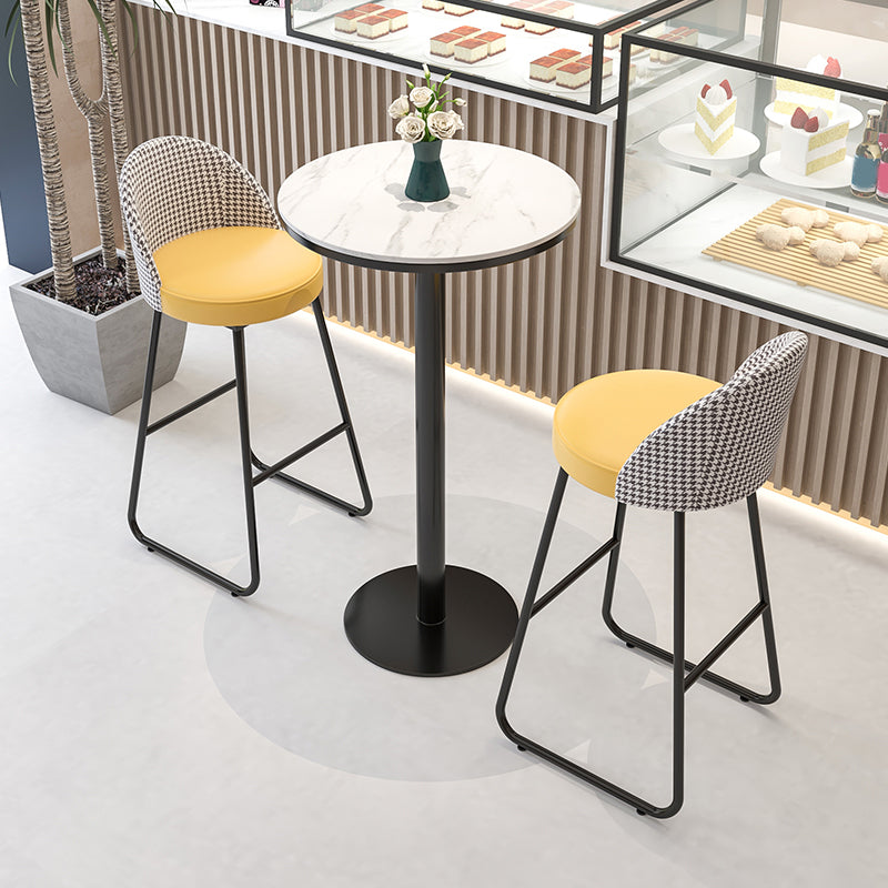 Modern Round Bar Table Set 1/3 Pcs Stone Top Bar Table and Leather Stools