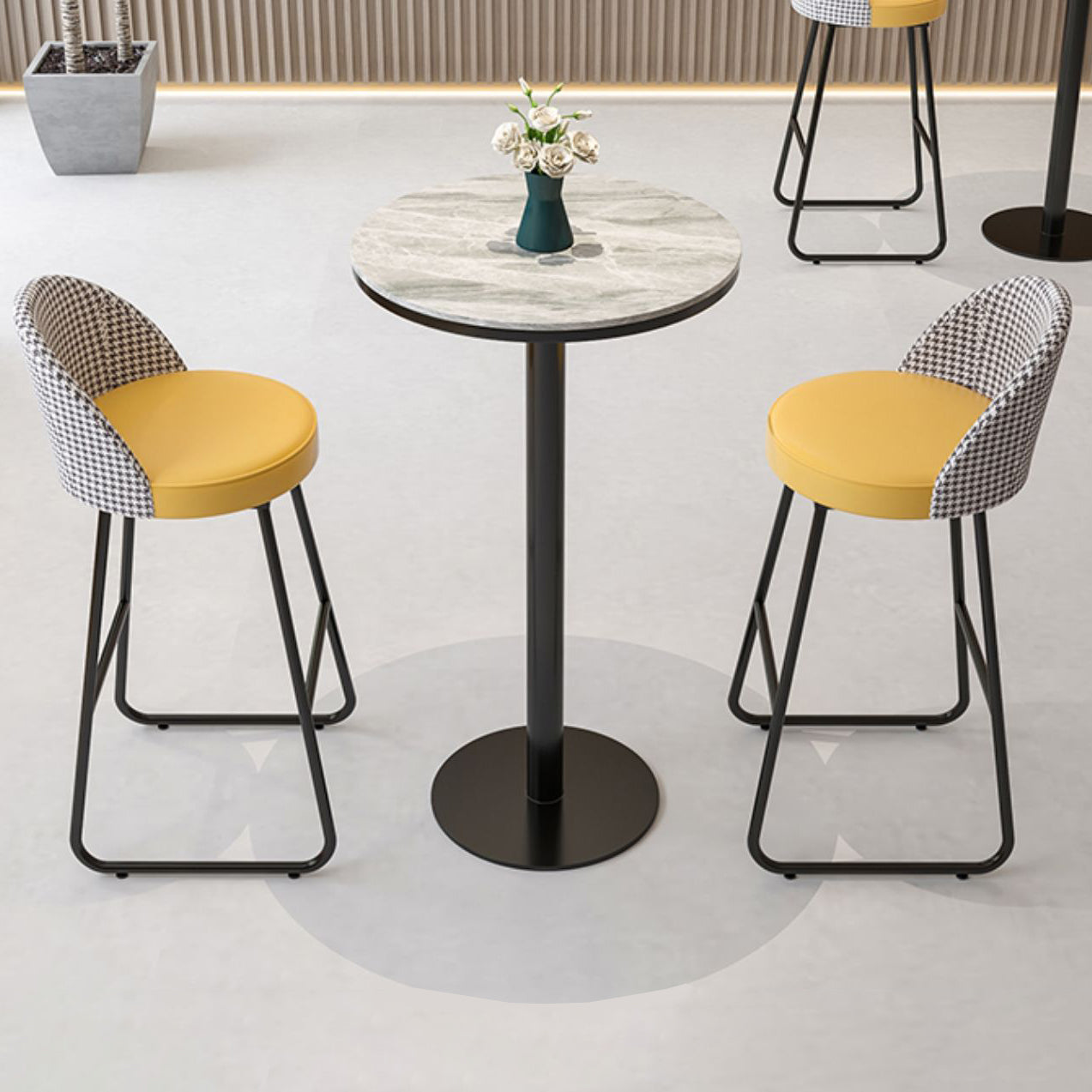 Modern Round Bar Table Set 1/3 Pcs Stone Top Bar Table and Leather Stools