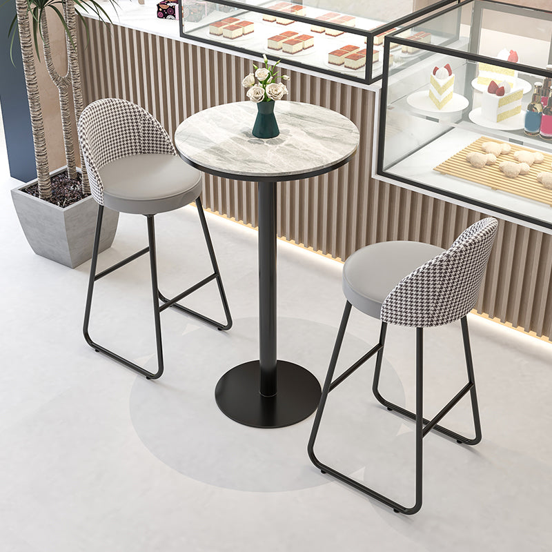Modern Round Bar Table Set 1/3 Pcs Stone Top Bar Table and Leather Stools