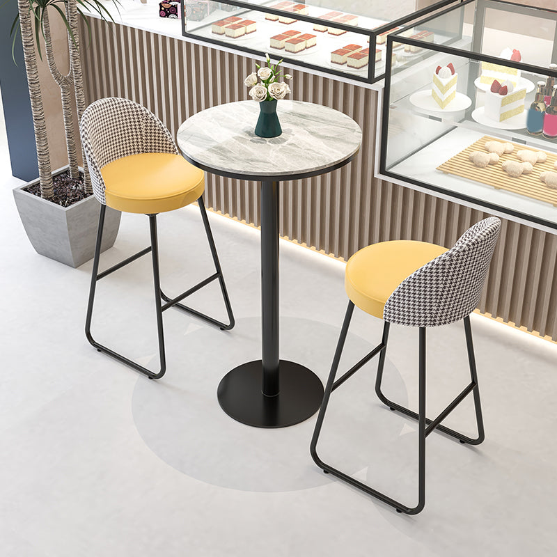 Modern Round Bar Table Set 1/3 Pcs Stone Top Bar Table and Leather Stools