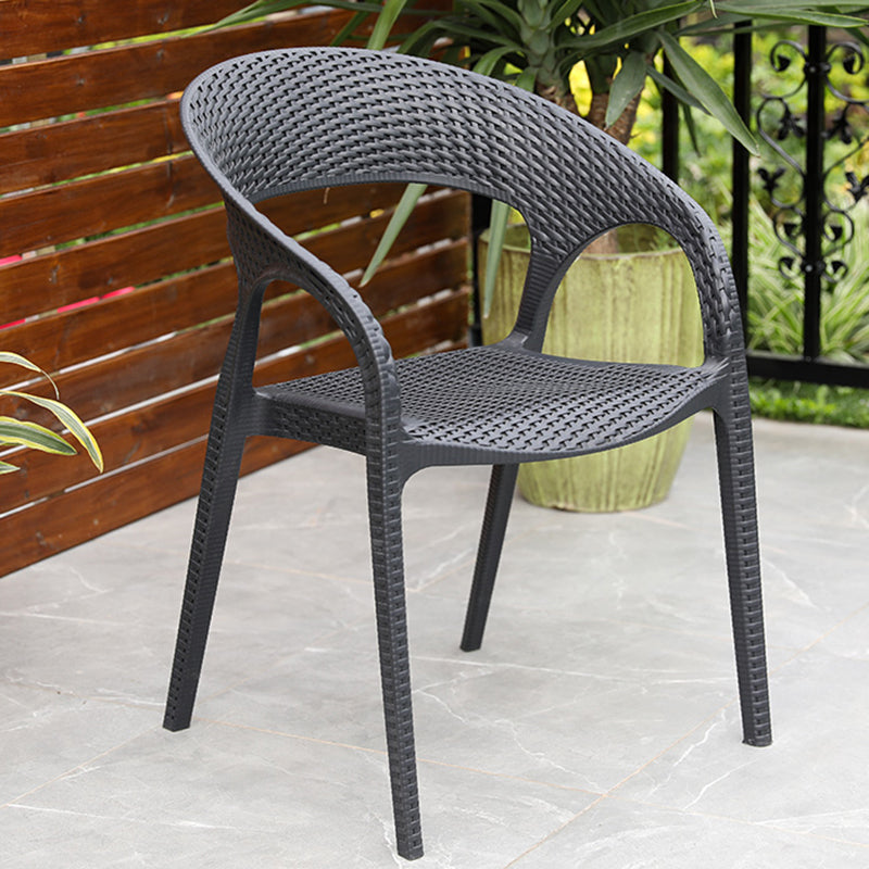 Black Plastic Outdoor Chair Tropical Dining Armchair Stacking Armchair