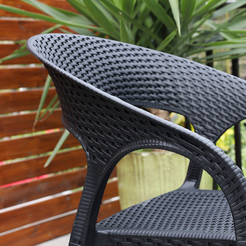 Black Plastic Outdoor Chair Tropical Dining Armchair Stacking Armchair