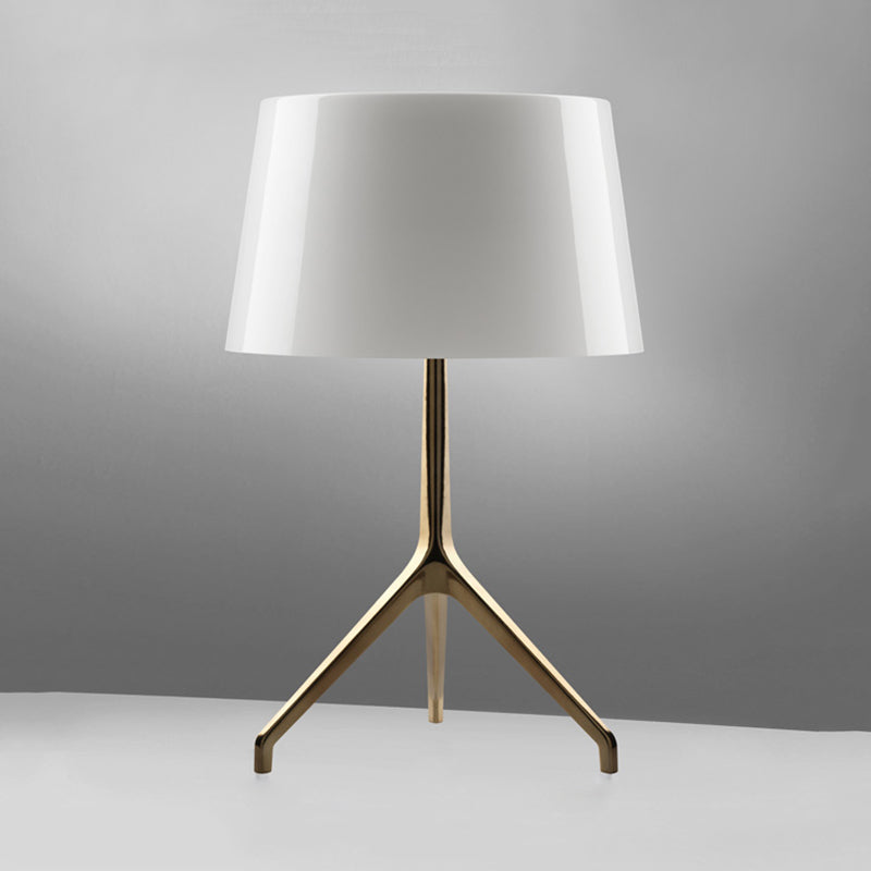 Mesa nocturna de trípode simple 1 Lámpara de noche de dormitorio ligero en oro con tono de tela blanco/negro de barril