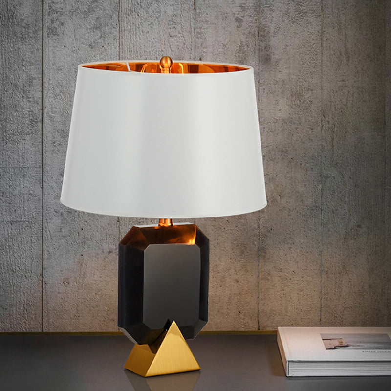 White Drum Desk Light Post Modern 1-Light Fabric Table Lamp with Geometric Marble Middle Column