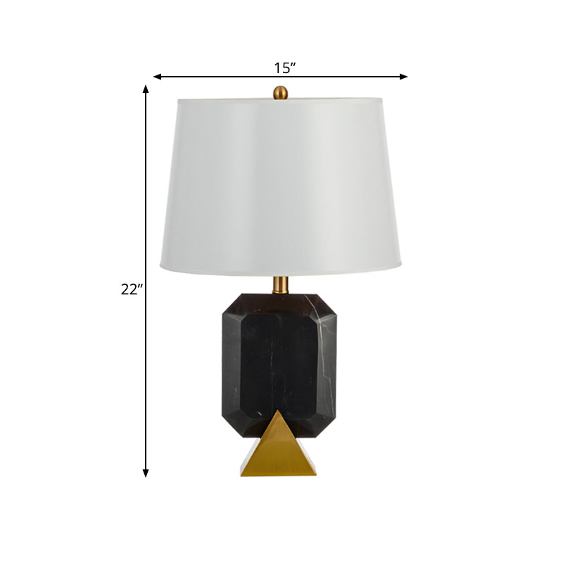White Drum Desk Light Post Modern 1-Light Fabric Table Lamp with Geometric Marble Middle Column
