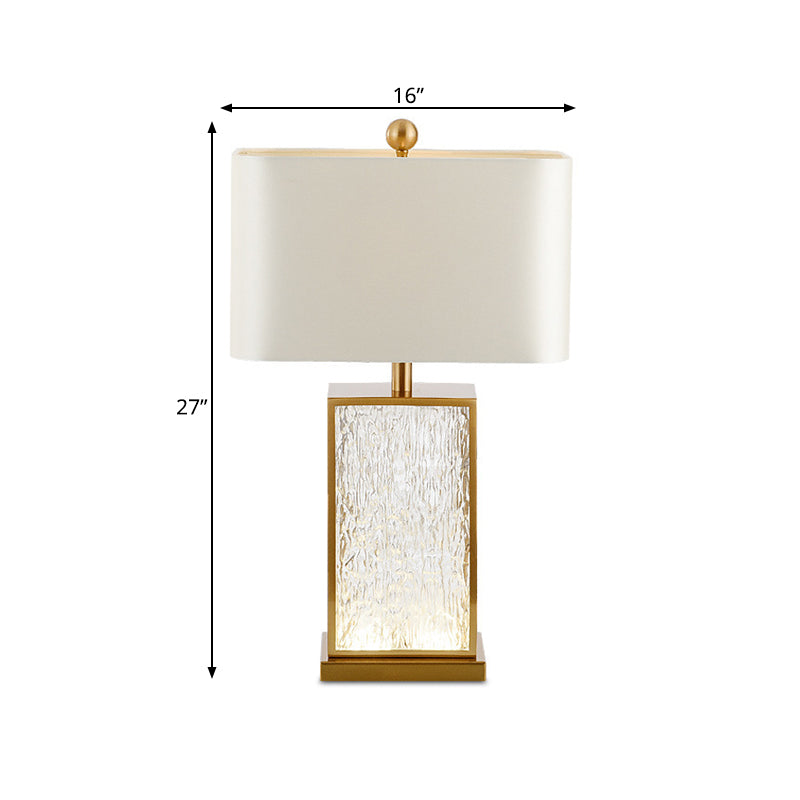 Lampada da tavolo rettangolare con smalto colorato Lampada da comodino contemporanea in tessuto bianco a 1 luce
