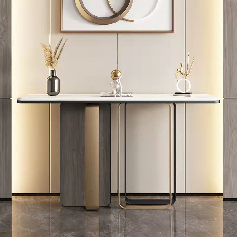 White Stone Console Table 1 Shelf 31.5" Tall Accent Table for Hall