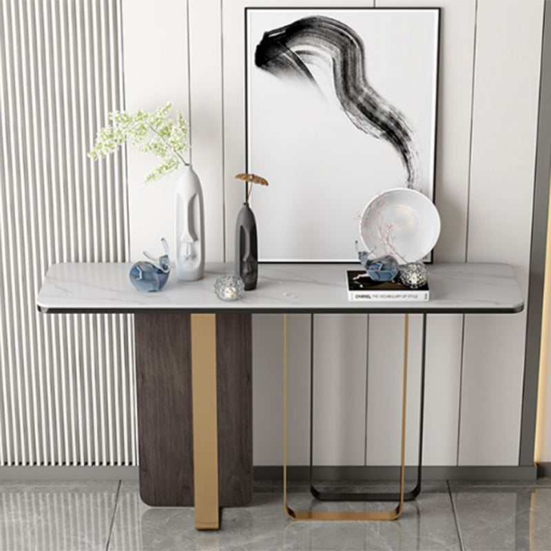 White Stone Console Table 1 Shelf 31.5" Tall Accent Table for Hall