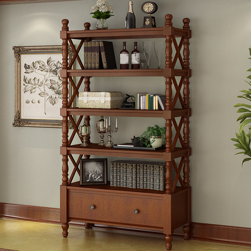 Contemporary Wooden Bookshelf Standard Closed Back Bookcase with 1 Drawer